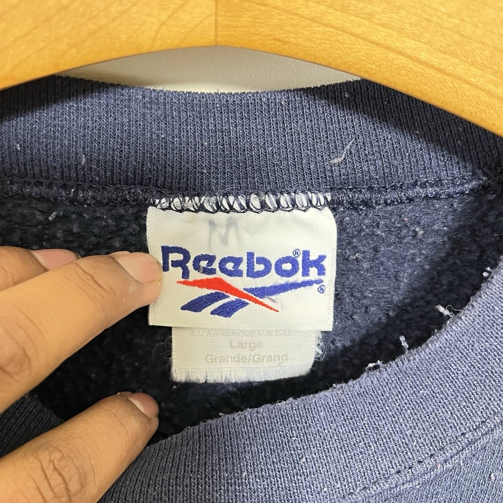 Vtg Reebok Crewneck Sweatshirt Blue Mens Large Logo Spellout 90s Made in USA - Picture 5 of 5